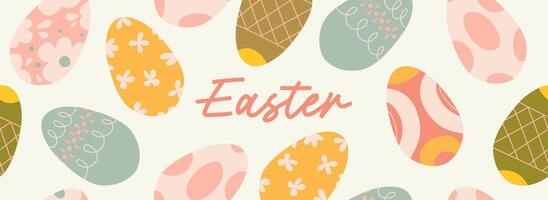 Easter banner with patterned Easter eggs in pastel colors. vector