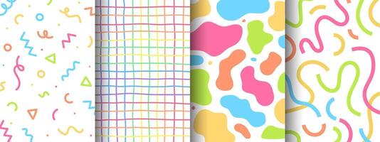 Collection of colorful geometric patterns on white background vector