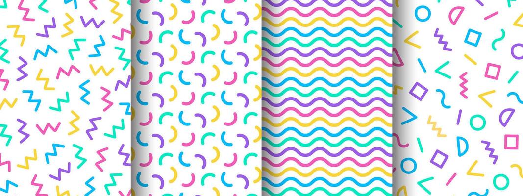 Collection of colorful geometric patterns on white background. Decoration for geometric design artwork style, advertising, wrapping, printing, book cover