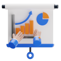 manos en un presentación tablero con un gráfico 3d icono png