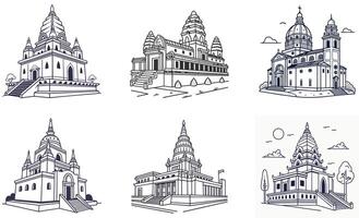 A set of four different buildings, including a temple, a pagoda and a pagoda vector