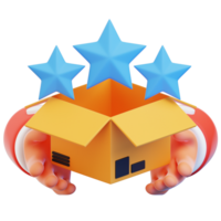 A box with three stars on it and two hands holding it png