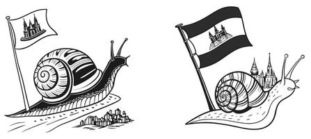 Two snail and a flag with a castle vector