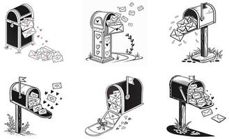 A set of illustrations depicting different types of mailboxes vector