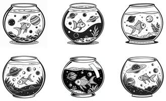 Fish aquariums in different shapes and sizes vector