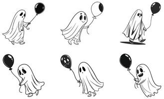 A set of cartoon ghost characters with balloons vector