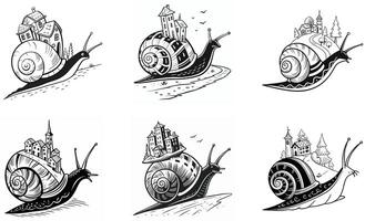 Four different snail tattoos with different designs vector