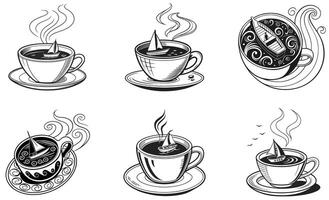 Coffee cup set with different types of coffee vector