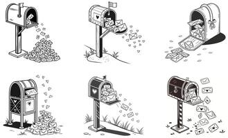 A set of four different mailboxes with different types of mail vector