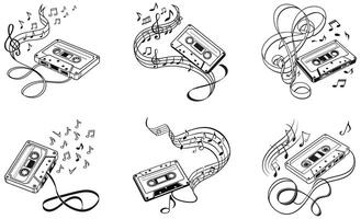 A set of four different types of music notes and musical instruments vector