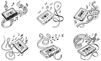A set of four different types of music notes and a cassette vector