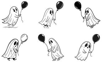 A set of cartoon ghost characters with balloons vector