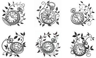 A set of four different clocks with leaves and flowers vector