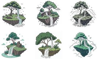 Waterfall island with trees and waterfall illustration vector