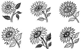 Sunflower flowers in different styles vector