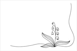Corner element with lily of the valley flower drawn by one line. Sketch. Continuous line drawing may flower. Minimalist illustration. vector