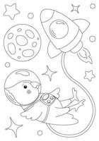 Coloring page with corella parrot astronaut, rocket and moon. template for children coloring book, print and poster. vector