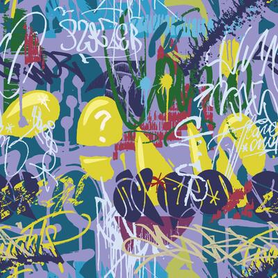 Graffiti art background. Old school and urban street art pattern. Trendy hand drawn banner or poster, seamless wallpaper for textile print