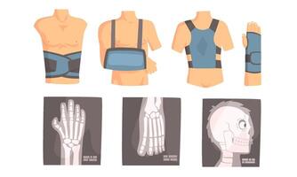 Different types of bandage and xrays. Set of illustrations. vector