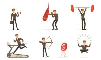 Achievements And Different Actions Of A Successful Businessman Illustration Set Isolated On White Background vector