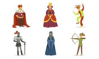 People of different classes in medieval clothes. Set of illustrations. vector