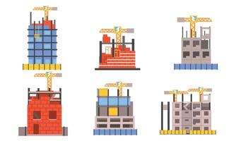 Set Of Icons With Building Activity And Working Cranes Flat Illustration vector