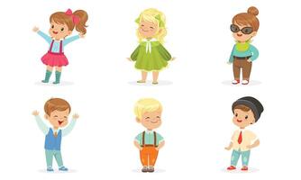 Set Of Cute Toddlers In Colorful Wears In Motion Illustration Set Cartoon Character vector