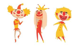 Set Of Clowns Harlequins Performances Show Illustration Cartoon Character vector