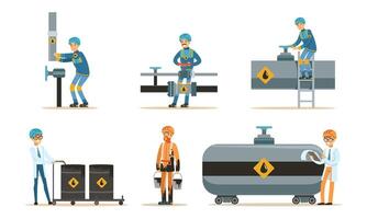 Man near the oil pipeline. Set of illustrations. vector