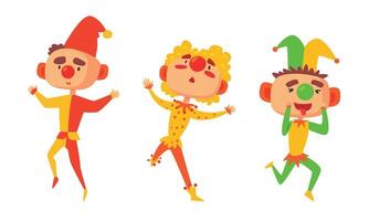 Three Clowns Harlequins Performances Show Illustration Set Cartoon Character vector