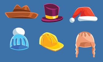 Set With Different Kind Of Hats And Headwears Illustration Cartoon Character vector