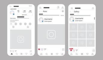 Social network app interface mockup design Modern social media platform profile story layout vector