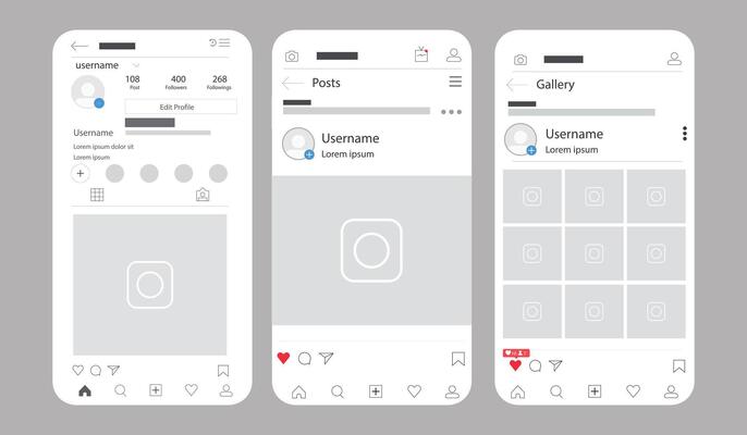 Social network app interface mockup design Modern social media platform profile story layout