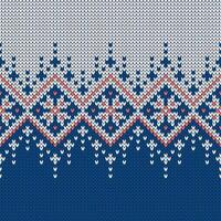 Scandinavian knitted seamless pattern. Norwegian native style sweater. Ornament with snowflakes. Fair Isle design. Wool texture. Winter holiday background vector