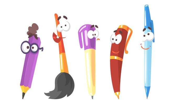 Colored stationery with a face. Set of illustrations.
