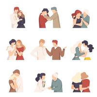 People Supporting Each Other with Words and Standing by Side Illustrations Set vector