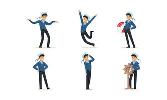 Sailor Character on Board Doing Work Illustrations Set vector
