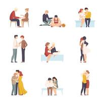 People Supporting Each Other with Words and Standing by Side Illustrations Set vector