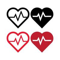 Heart-shaped icon set with electrocardiogram lines inside. vector