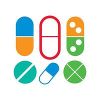 Set of various colorful pills and capsules. vector