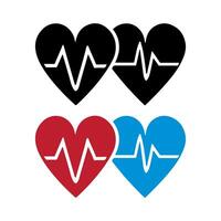 Heart-shaped icons, each containing a white ECG line. vector