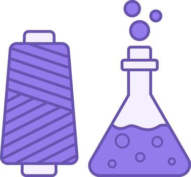Colored Synthetic Material Icon. Illustration. Threads and Flask with Chemical Element. Chemical Synthesis of Artificial Fibers. Concept Characteristics of Fabrics vector