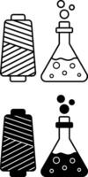 Synthetic Material Icons. Black and White Illustrations. Threads and Flask with Chemical Element. Chemical Synthesis from Man-Made Fibers. Concept Characteristics of Fabrics vector