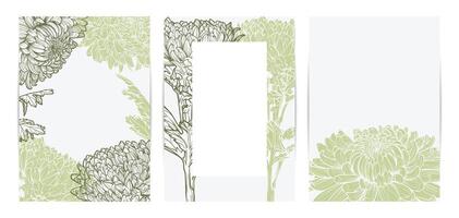 Colorful saturated and bright beautiful wedding invitations. Modern and joyful A4 format design with highly detailed flowers for print and online usage. Hand drawn chrysanthemum illustrations vector
