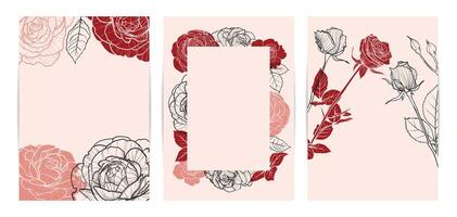 Colorful saturated and bright beautiful wedding invitations. Modern and joyful A4 format design with highly detailed flowers for print and online usage. Hand drawn roses illustrations vector
