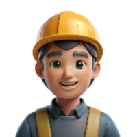 extraordinary modern Factory Worker with Helmet Front View Transparent Background detailed png
