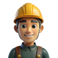 serene modern Factory Worker with Helmet Front View Transparent Background premium png
