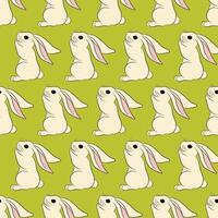 Seamless pattern with wondering admiring cartoon rabbits vector