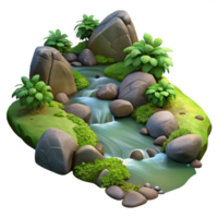 serene rustic Forest Stream with Rocks and Moss Cutout detailed png