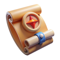 elegant artistic Game Map Icon Compass and Scroll Isolated high resolution png